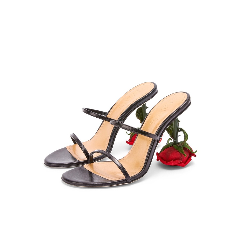 RARE Loewe Rose Heel Sandal in black goatskin, with box and dust bag